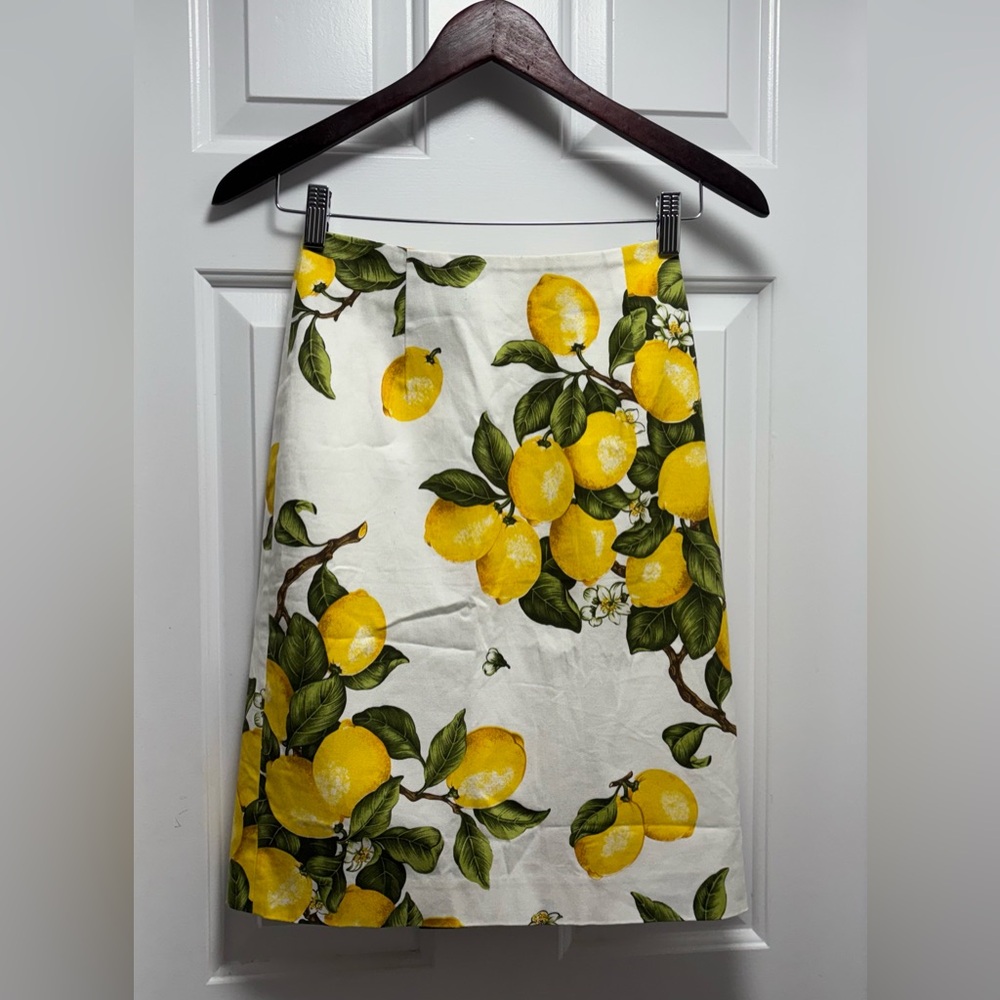 Lemon-Print White Pencil Skirt